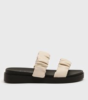New Look Off White Ruched Double Strap Chunky Sliders